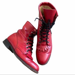 Vintage Justin Red Leather Roper Kiltie Boots